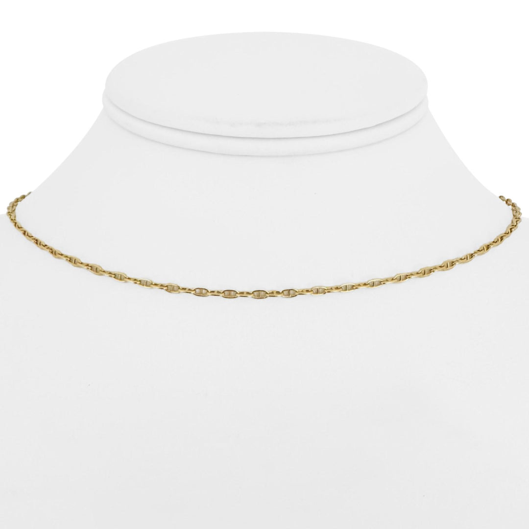 18k Yellow Gold 5g Solid Thin 2mm Mariner Link Chain Necklace Italy 15.5"