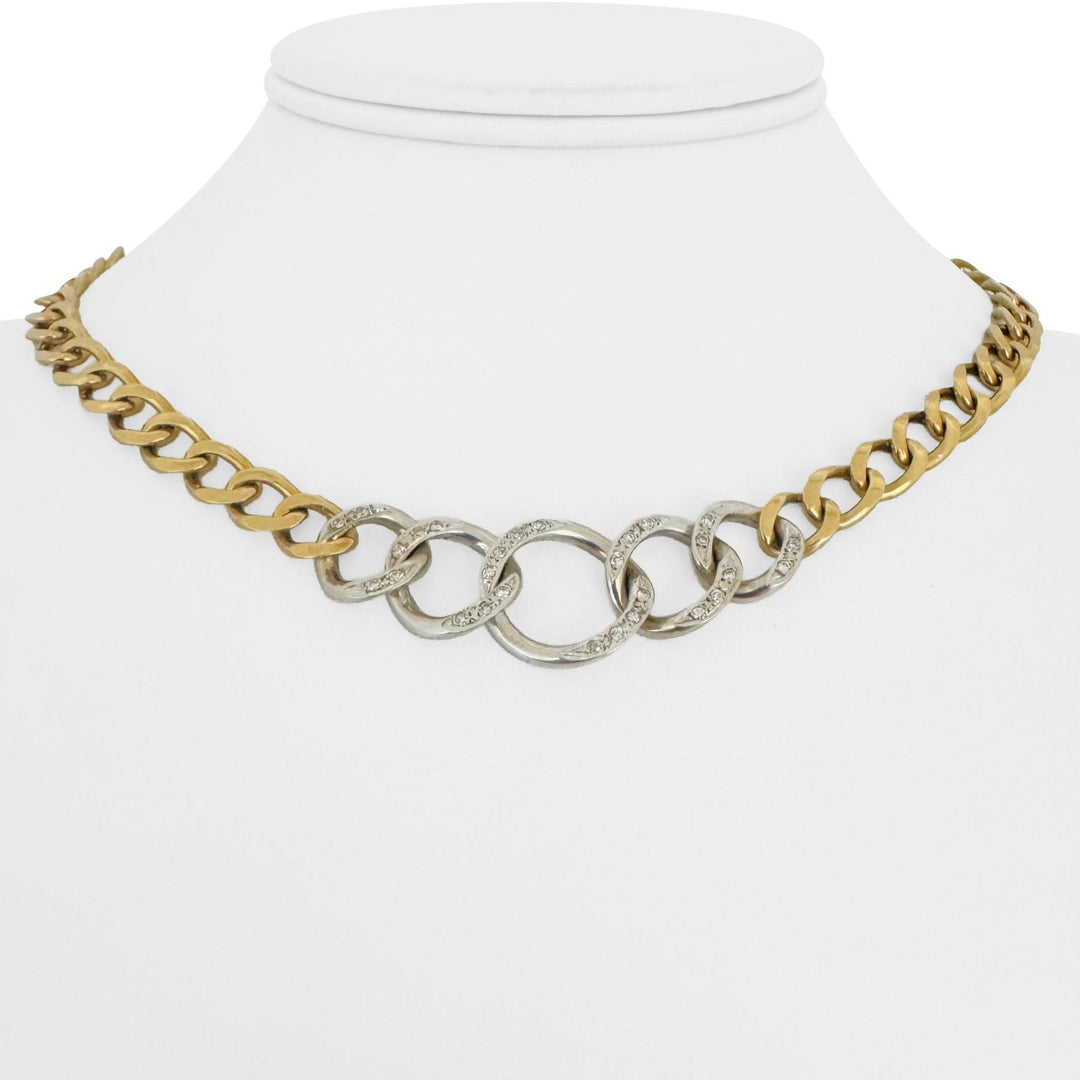 18k Two Tone Gold and Diamond 41.7g Solid Ladies Curb Link Chain Necklace 16"