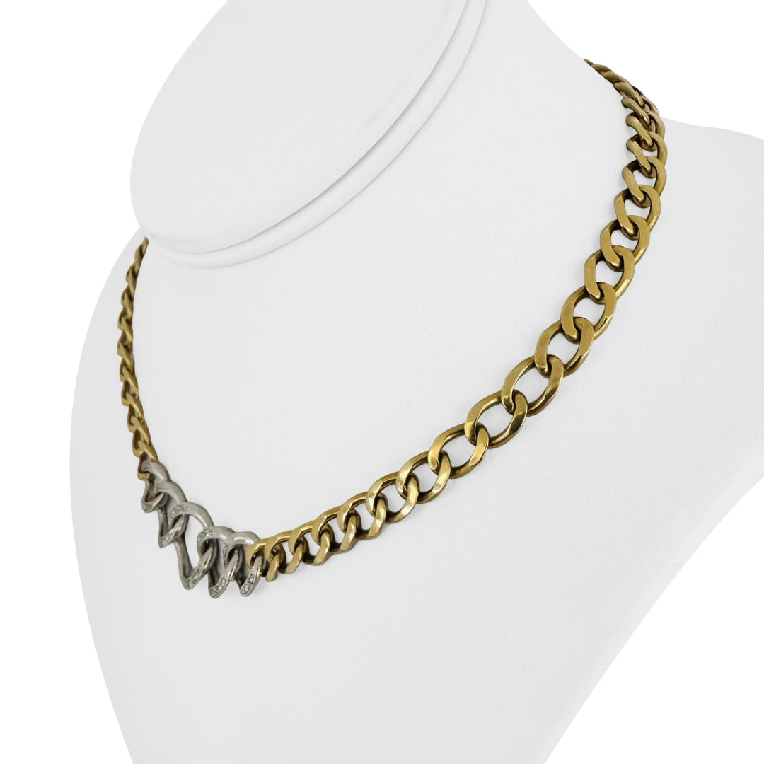 18k Two Tone Gold and Diamond 41.7g Solid Ladies Curb Link Chain Necklace 16"