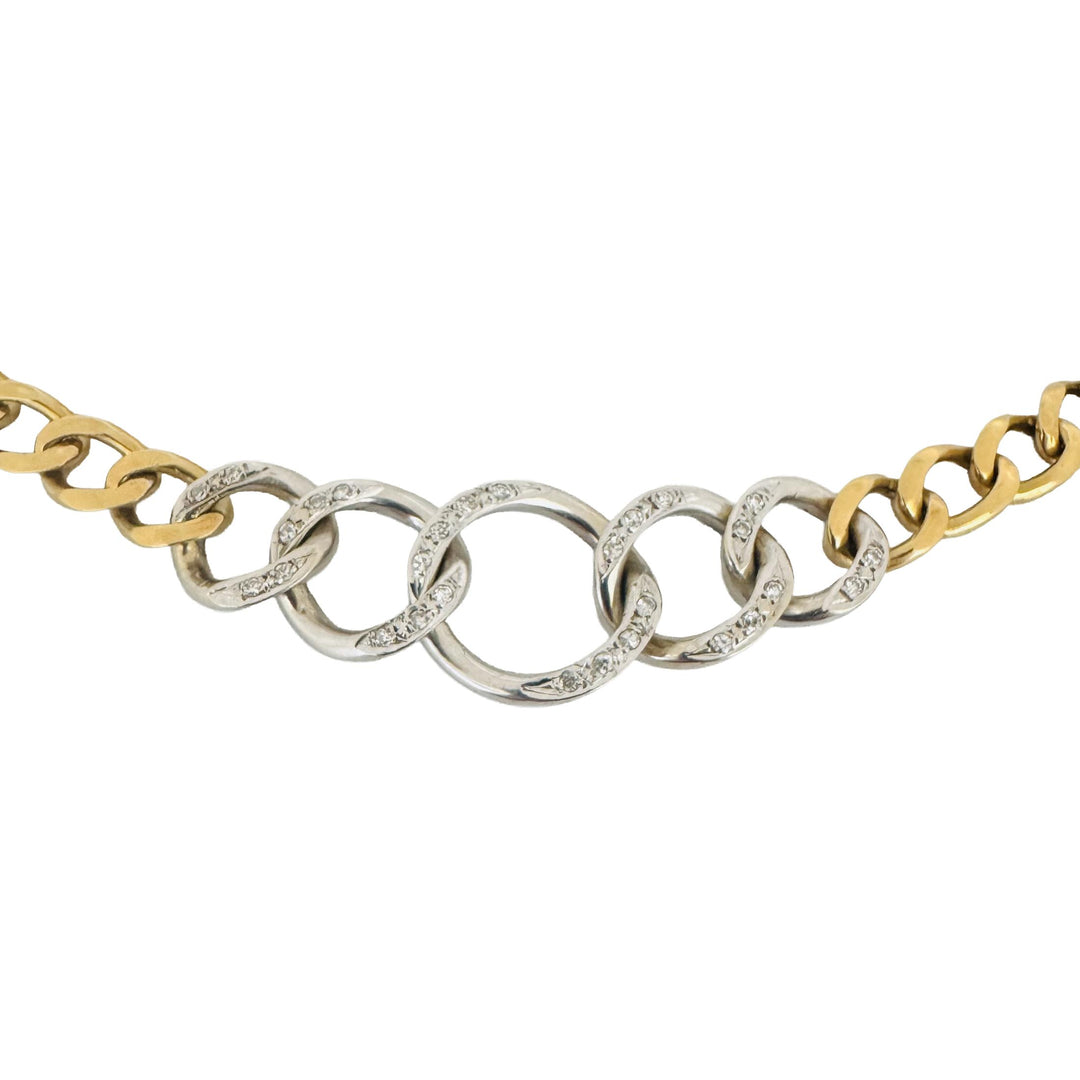18k Two Tone Gold and Diamond 41.7g Solid Ladies Curb Link Chain Necklace 16"