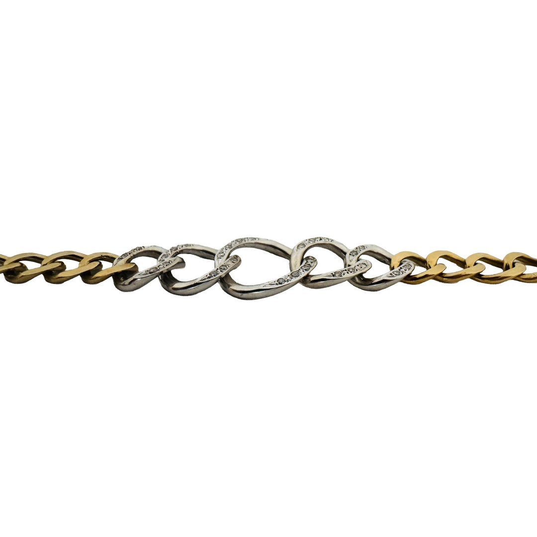 18k Two Tone Gold and Diamond 41.7g Solid Ladies Curb Link Chain Necklace 16"