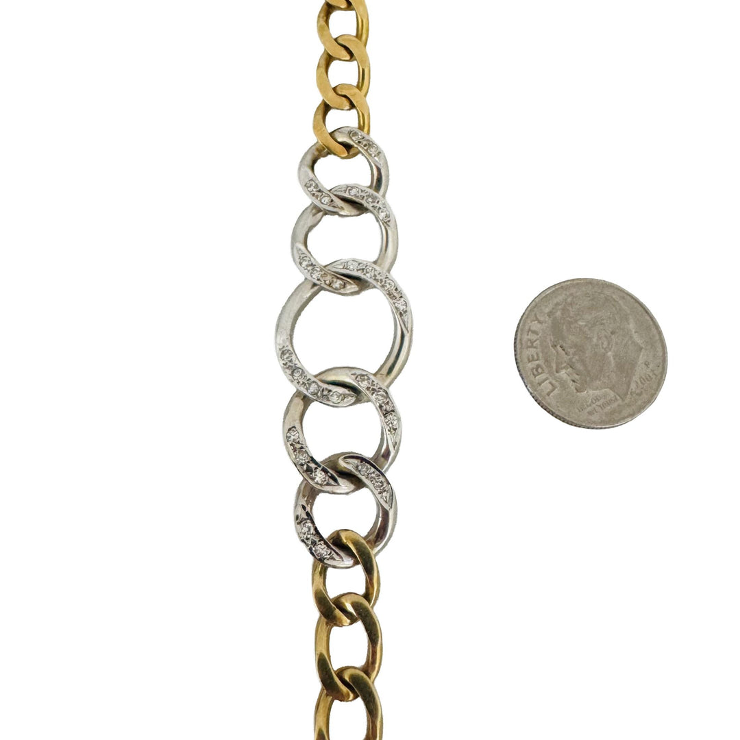 18k Two Tone Gold and Diamond 41.7g Solid Ladies Curb Link Chain Necklace 16"