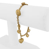 18k Yellow Gold 6.7g Hollow Ladies Cable Link Heart Charm Bracelet 7"