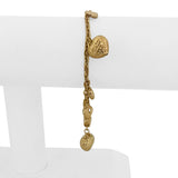 18k Yellow Gold 6.7g Hollow Ladies Cable Link Heart Charm Bracelet 7"