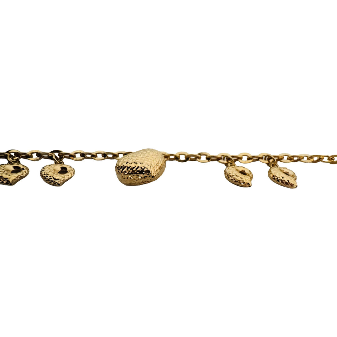 18k Yellow Gold 6.7g Hollow Ladies Cable Link Heart Charm Bracelet 7"