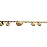 18k Yellow Gold 6.7g Hollow Ladies Cable Link Heart Charm Bracelet 7"