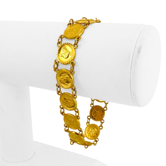 24k Pure Yellow Gold 16.6g Ladies Animal Coin Charm Link Bracelet 7