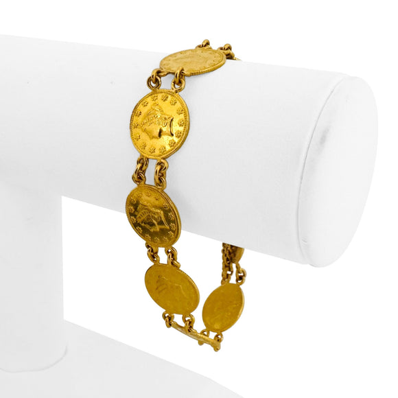 24k Pure Yellow Gold 31.2g Solid Heavy Coin Link Bracelet 7.5