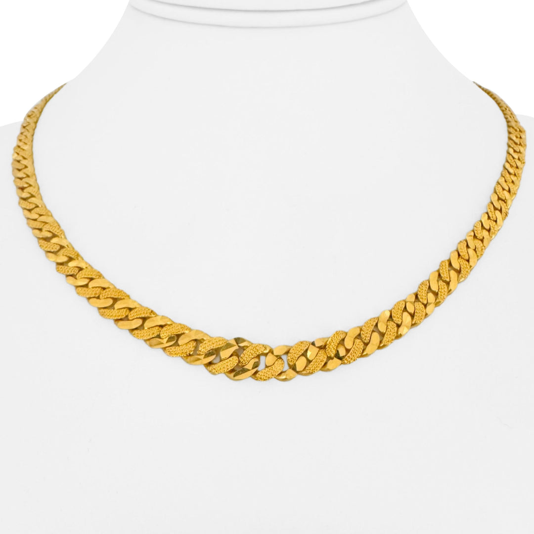 22k Yellow Gold 24.7g Solid Diamond Cut Graduated Curb Link Necklace 17"