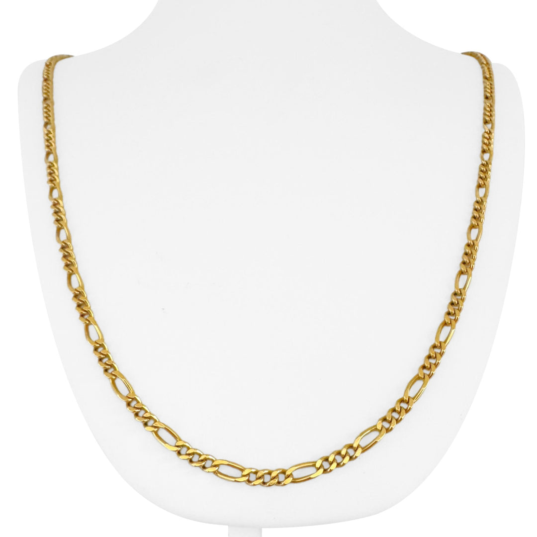 19k Portuguese Yellow Gold 24.7g Solid 3.5mm Figaro Link Chain Necklace 26"