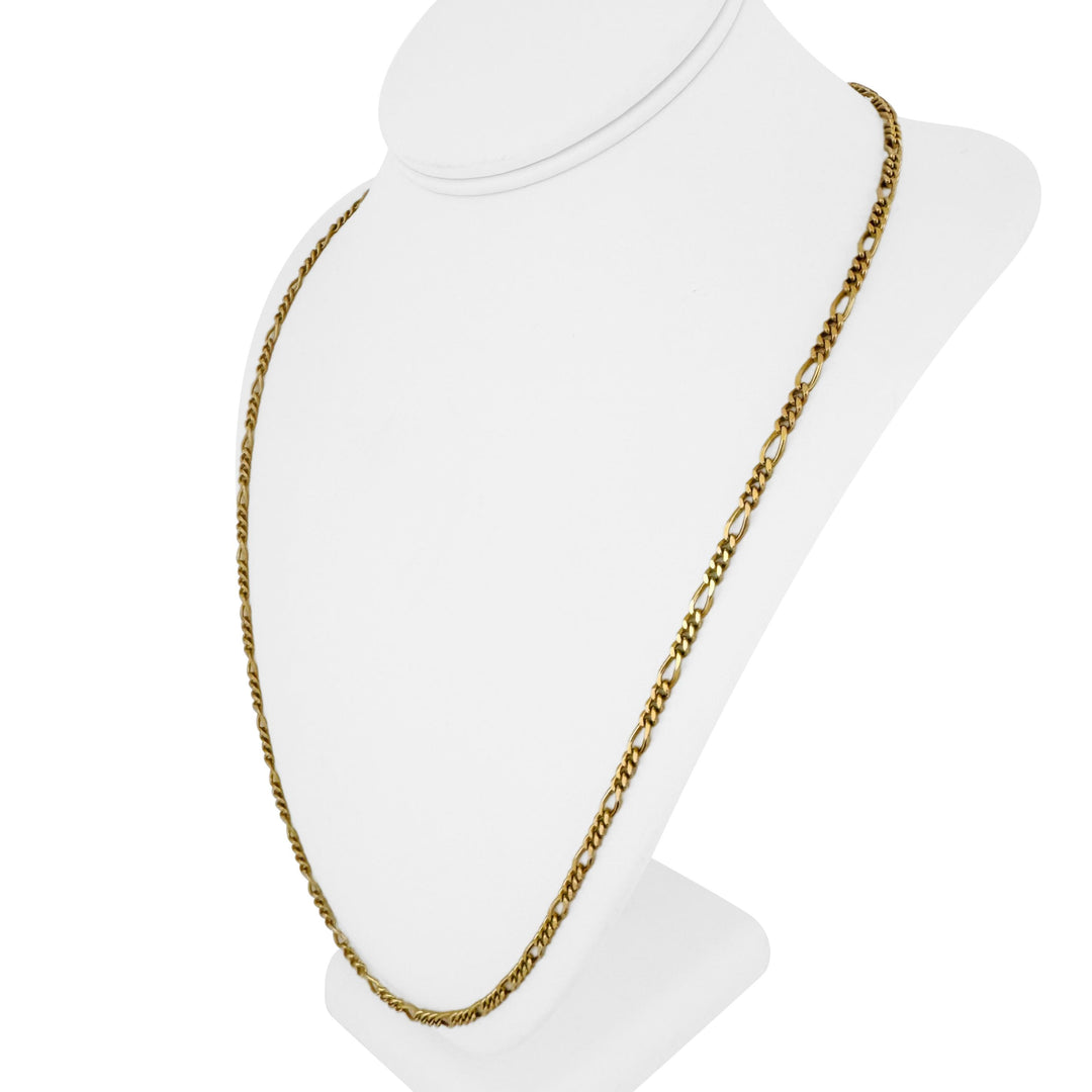 19k Portuguese Yellow Gold 24.7g Solid 3.5mm Figaro Link Chain Necklace 26"
