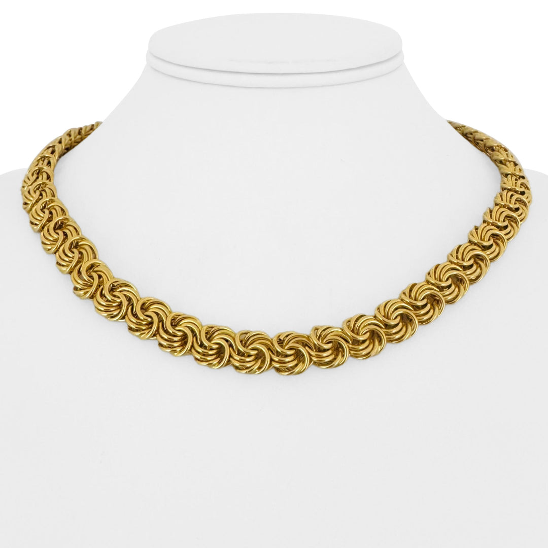 18k Yellow Gold 43.5g Vintage Heavy 10mm Swirl Link Necklace Italy 18"
