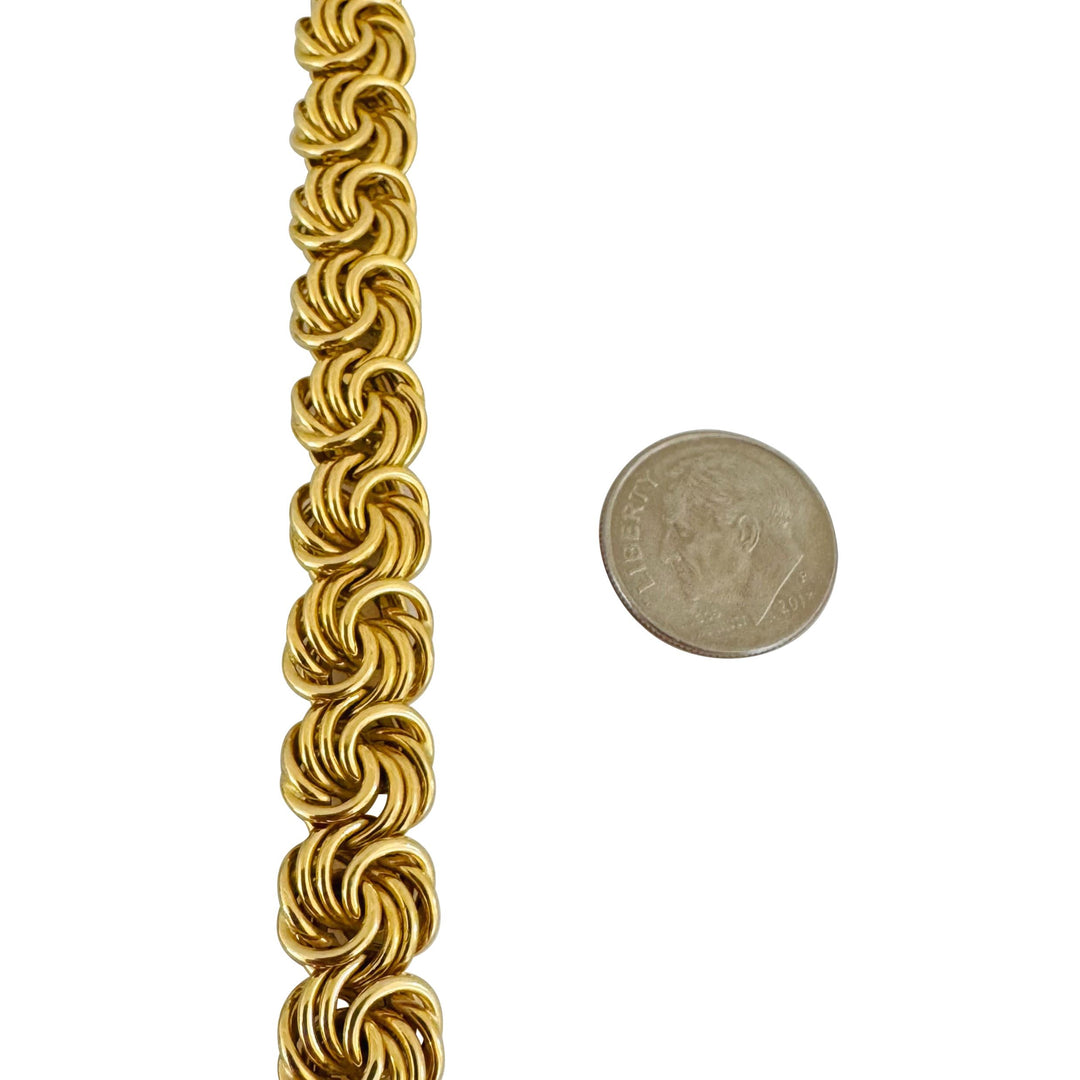 18k Yellow Gold 43.5g Vintage Heavy 10mm Swirl Link Necklace Italy 18"