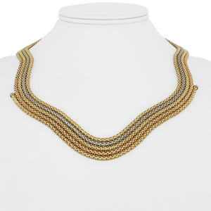 18k Yellow White and Rose Gold 49.5g Multi Strand Popcorn Necklace Italy 18"