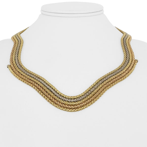 18k Yellow White and Rose Gold 49.5g Multi Strand Popcorn Necklace Italy 18