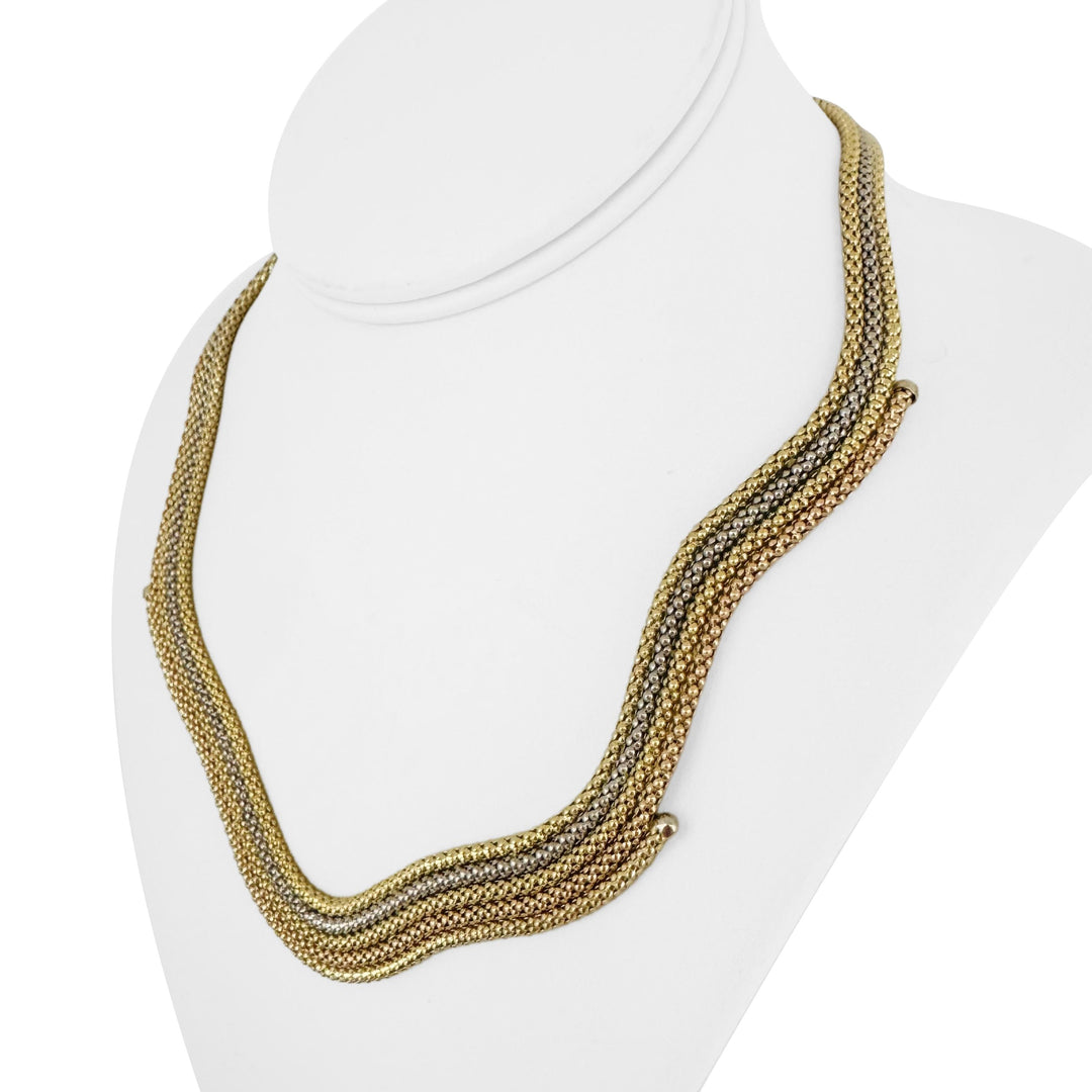 18k Yellow White and Rose Gold 49.5g Multi Strand Popcorn Necklace Italy 18"