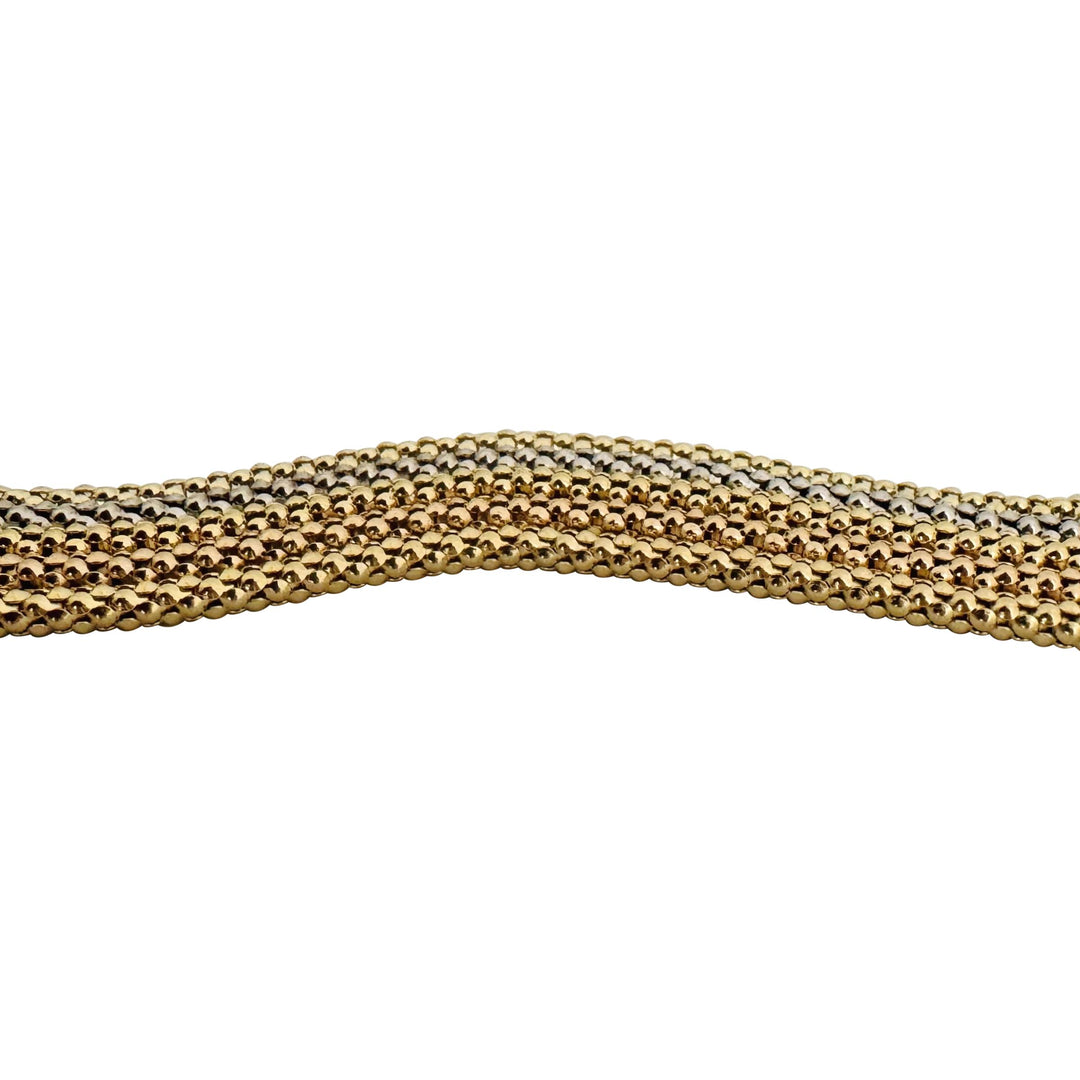 18k Yellow White and Rose Gold 49.5g Multi Strand Popcorn Necklace Italy 18"