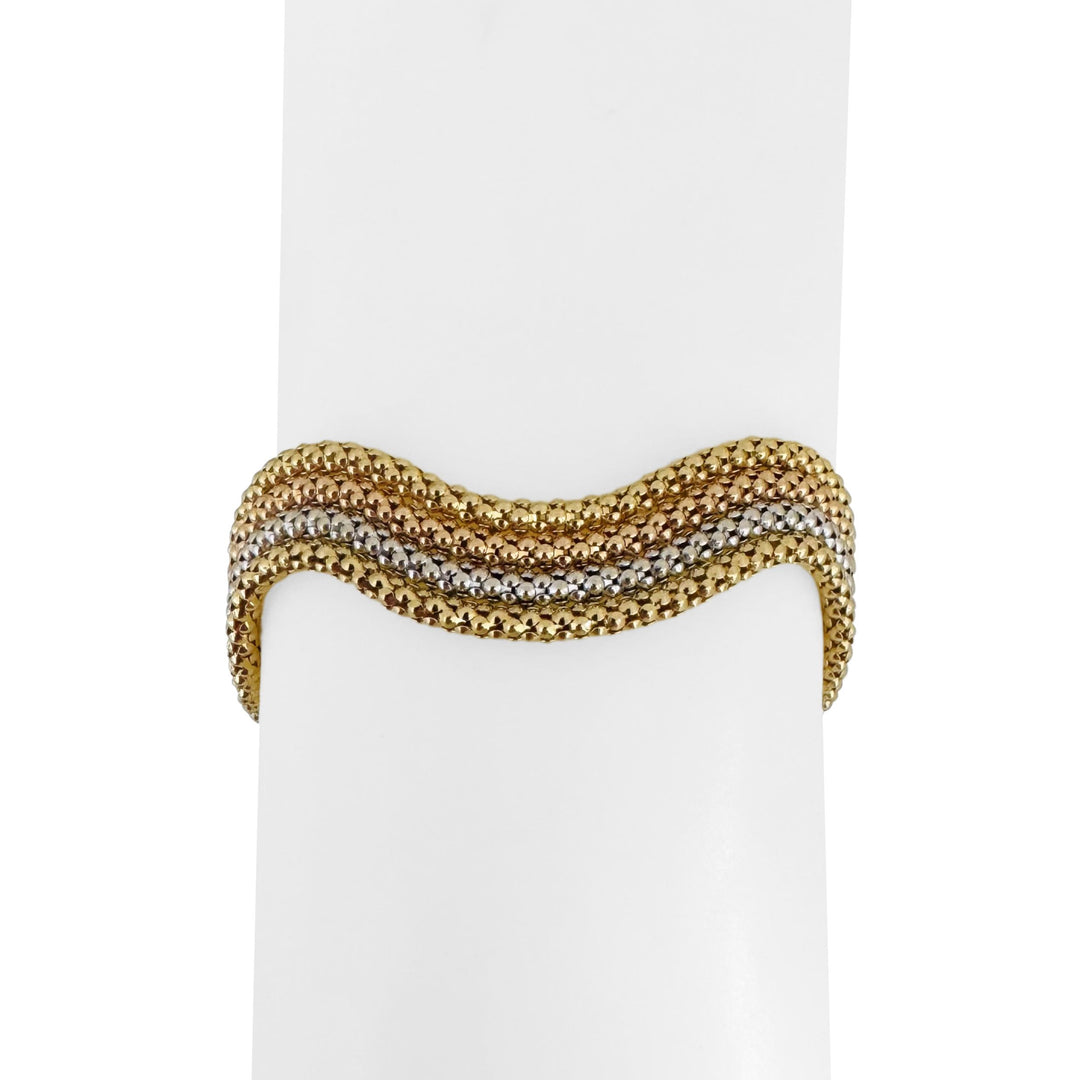 18k Yellow White and Rose Gold 24.6g Four Strand Popcorn Bracelet Italy 7.5"