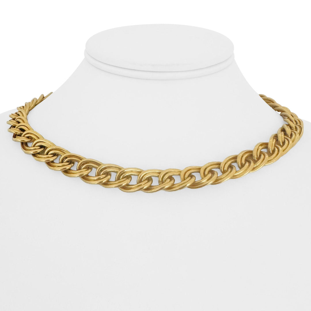 18k Yellow Gold 32g Vintage 10mm Fancy Double Curb Link Necklace Italy 16.5"