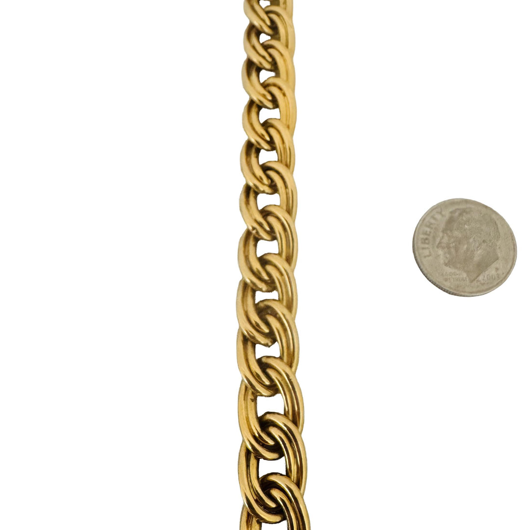 18k Yellow Gold 32g Vintage 10mm Fancy Double Curb Link Necklace Italy 16.5"