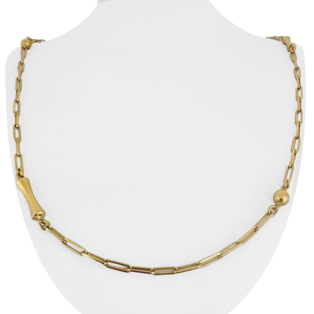 18k Yellow Gold 21.8g Ball and Bar Station Paperclip Link Necklace Italy 27"