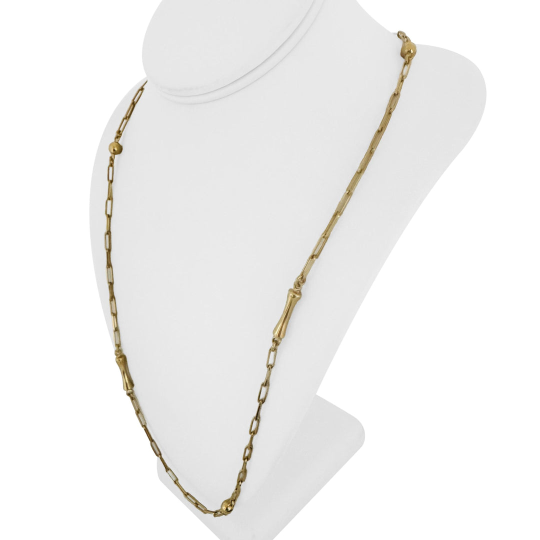 18k Yellow Gold 21.8g Ball and Bar Station Paperclip Link Necklace Italy 27"