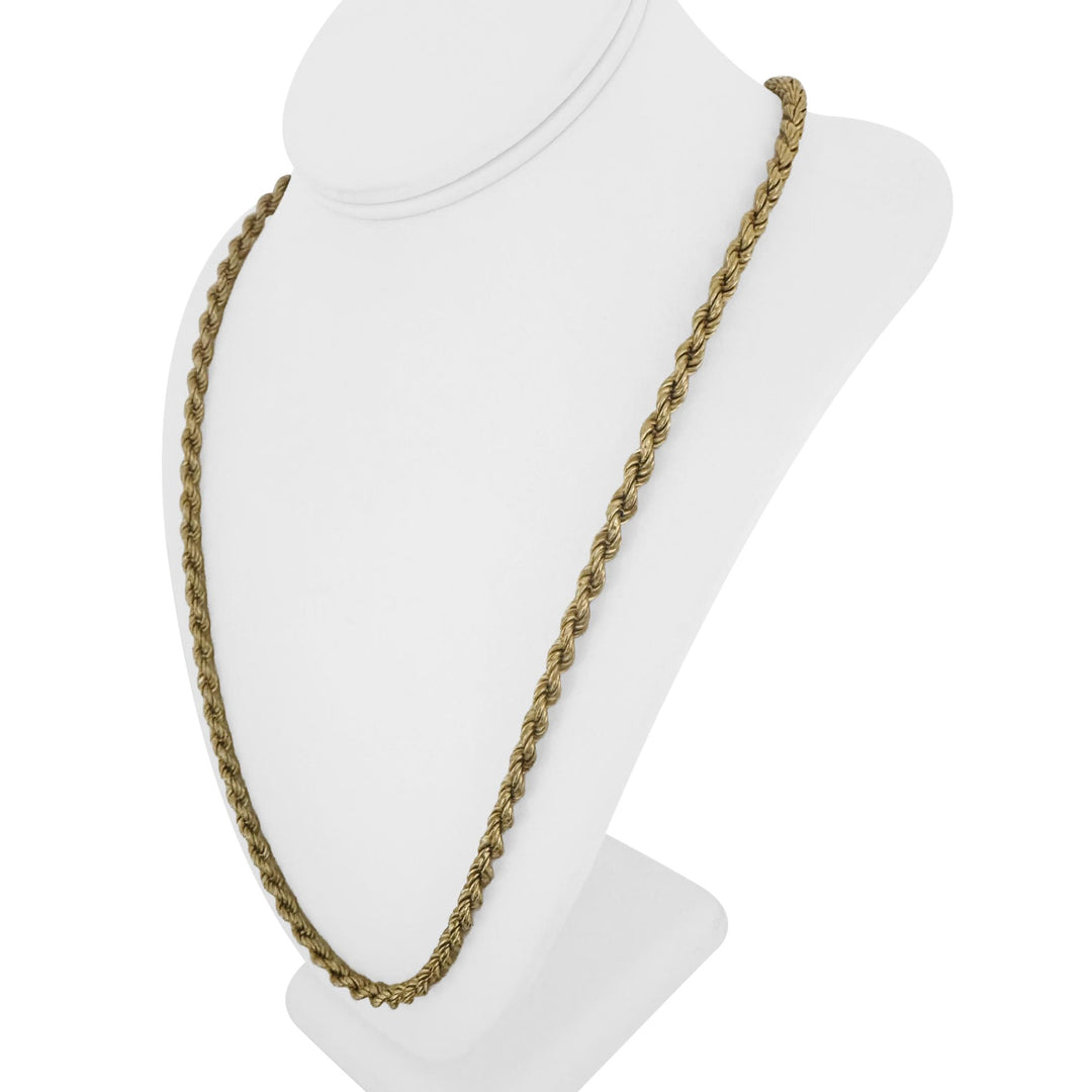 18k Yellow Gold 21.6g Hollow Vintage 4.5mm Rope Chain Necklace Italy 26"