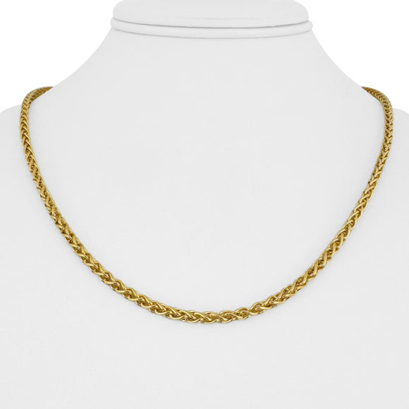 18k Yellow Gold 10g Semi Solid 3.5mm Wheat Link Chain Necklace Italy 19.5