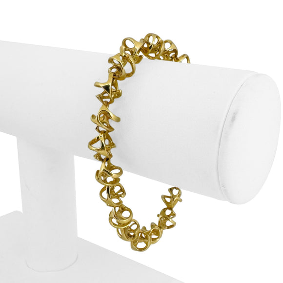 18k Yellow Gold 28g Solid Heavy Unique Abstract Link Bracelet 7.25