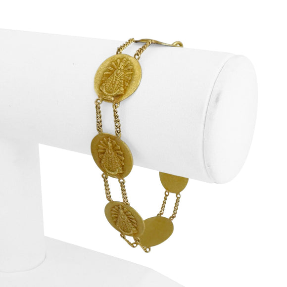 18k Yellow Gold 17.4g Vintage Our Lady of Aparecida Medallion Bracelet 7.25
