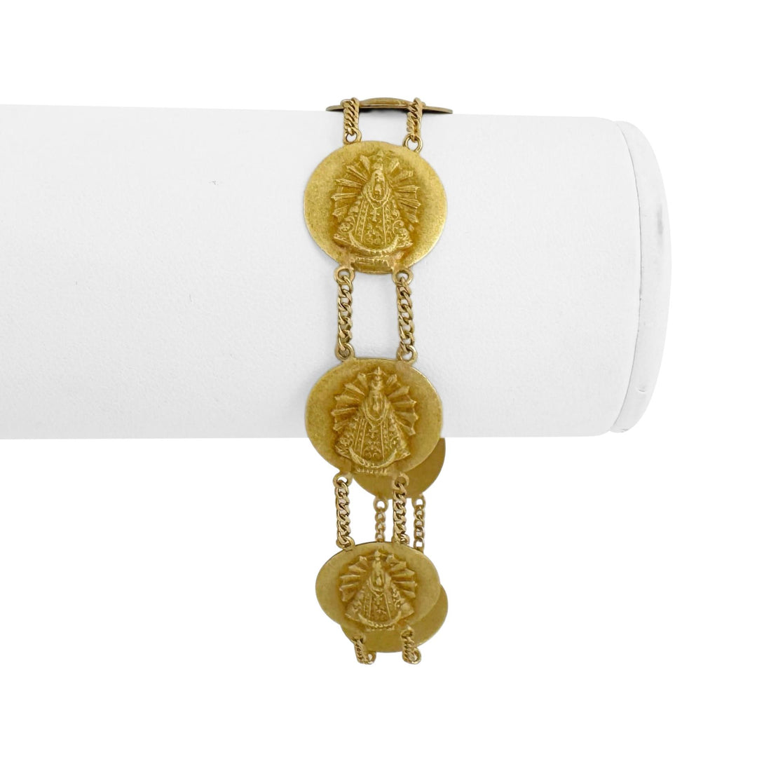 18k Yellow Gold 17.4g Vintage Our Lady of Aparecida Medallion Bracelet 7.25"