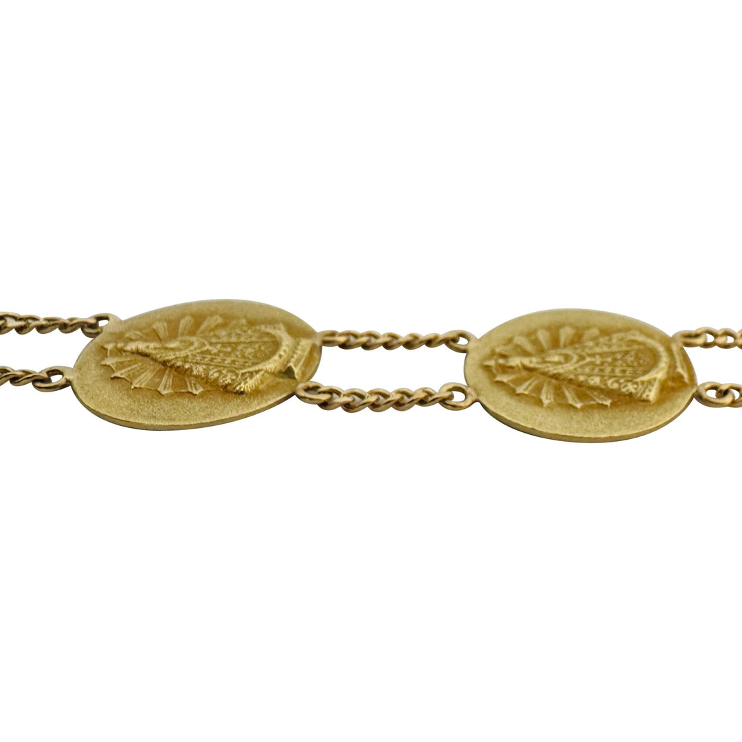 18k Yellow Gold 17.4g Vintage Our Lady of Aparecida Medallion Bracelet 7.25"