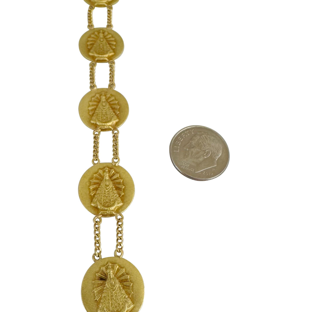 18k Yellow Gold 17.4g Vintage Our Lady of Aparecida Medallion Bracelet 7.25"