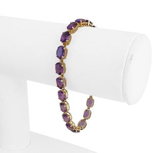 14k Yellow Gold and Amethyst 8g Ladies Link Bracelet 7"