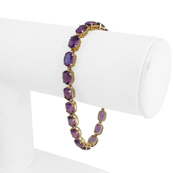 14k Yellow Gold and Amethyst 8g Ladies Link Bracelet 7