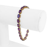 14k Yellow Gold and Amethyst 8g Ladies Link Bracelet 7"