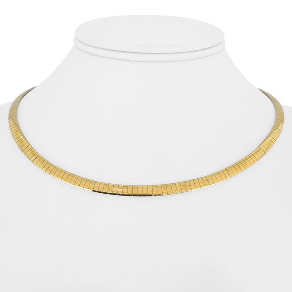 14k Yellow and White Gold 23g Reversible 4mm Omega Link Necklace Italy 16