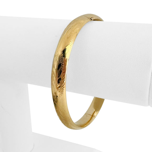 14k Yellow Gold 10.4g Ladies Vintage 8mm Floral Bangle Bracelet 7