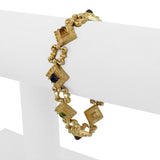 14k Yellow Gold 26.9g Vintage Heavy Multi Gemstone Fancy Link Bracelet 7"