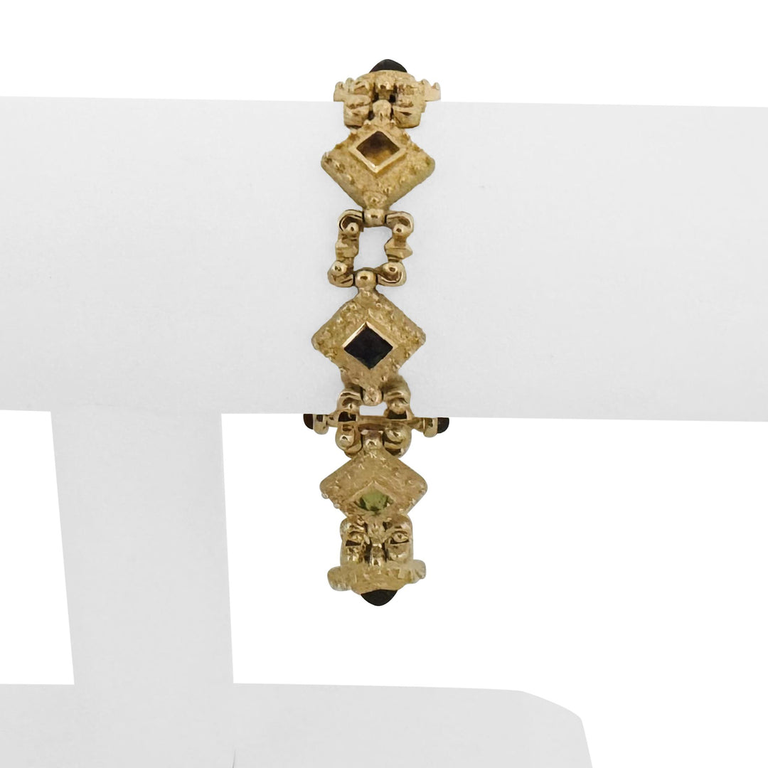 14k Yellow Gold 26.9g Vintage Heavy Multi Gemstone Fancy Link Bracelet 7"