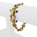 14k Yellow Gold 26.9g Vintage Heavy Multi Gemstone Fancy Link Bracelet 7"