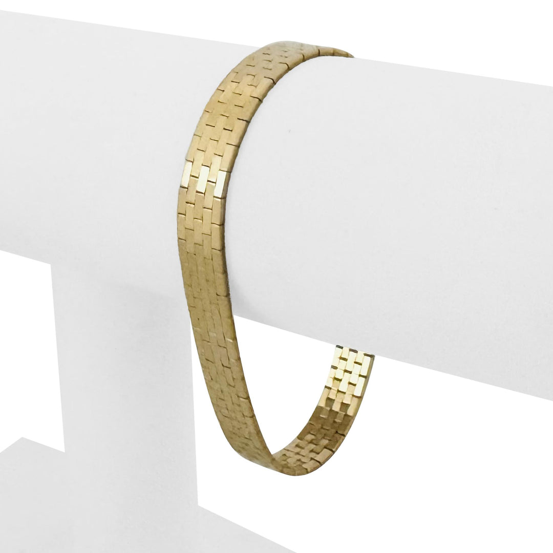 14k Yellow Gold 18.9g Solid Polished 8mm Brick Link Strap Bracelet Italy 7"