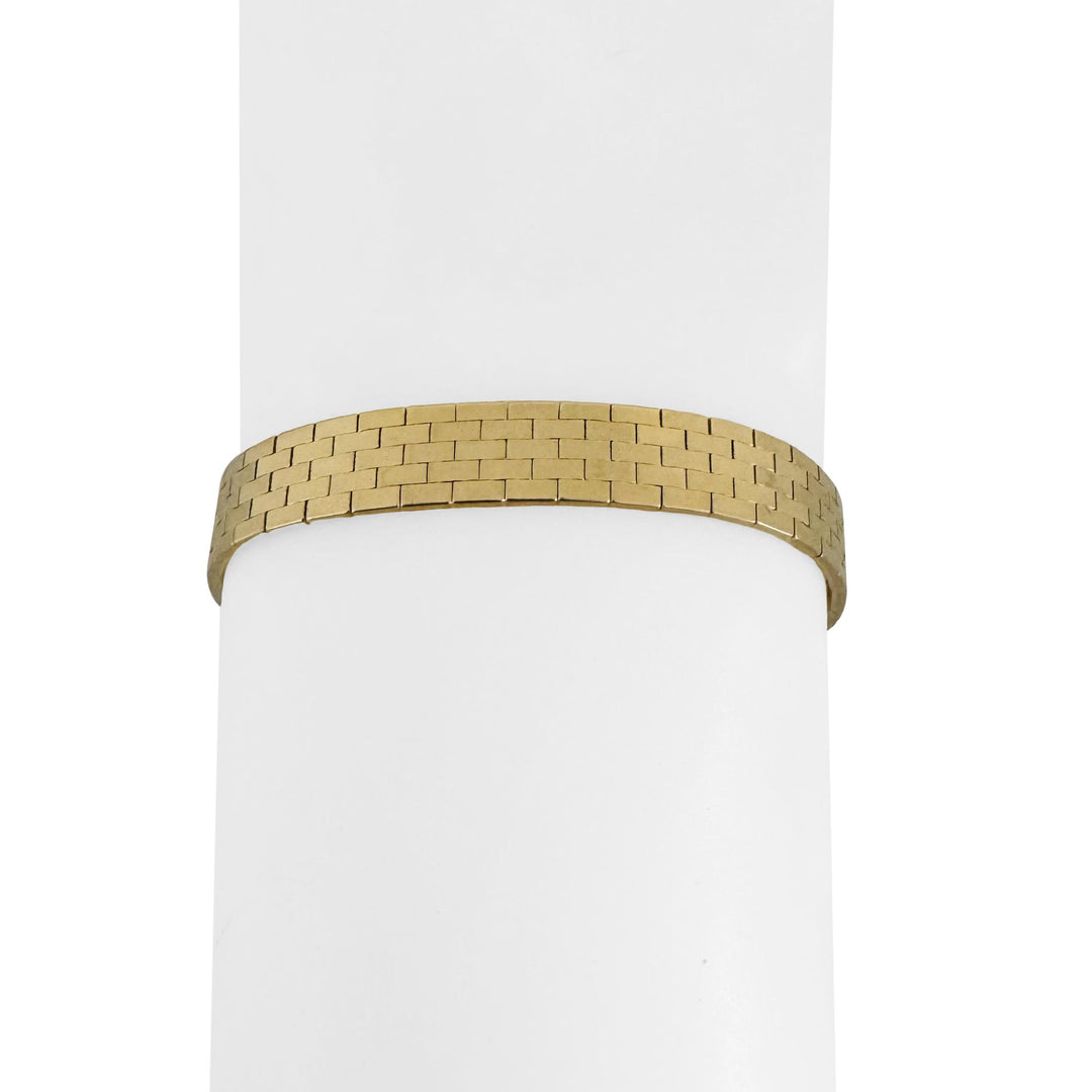 14k Yellow Gold 18.9g Solid Polished 8mm Brick Link Strap Bracelet Italy 7"