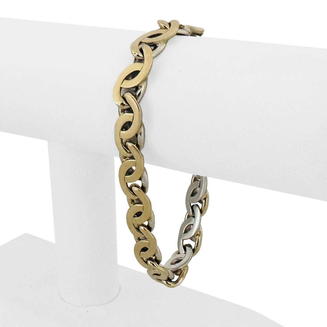14k Yellow and White Gold 44g Reversible Heavy Fancy Curb Link Bracelet Italy 8"