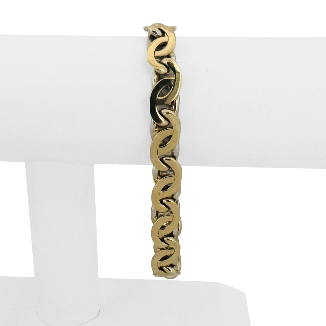 14k Yellow and White Gold 44g Reversible Heavy Fancy Curb Link Bracelet Italy 8"