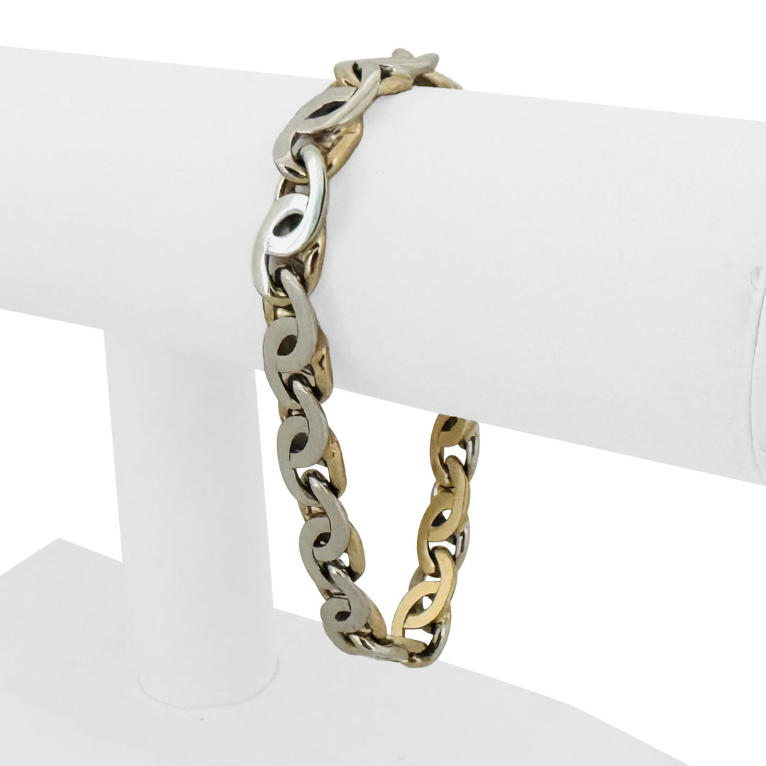 14k Yellow and White Gold 44g Reversible Heavy Fancy Curb Link Bracelet Italy 8"
