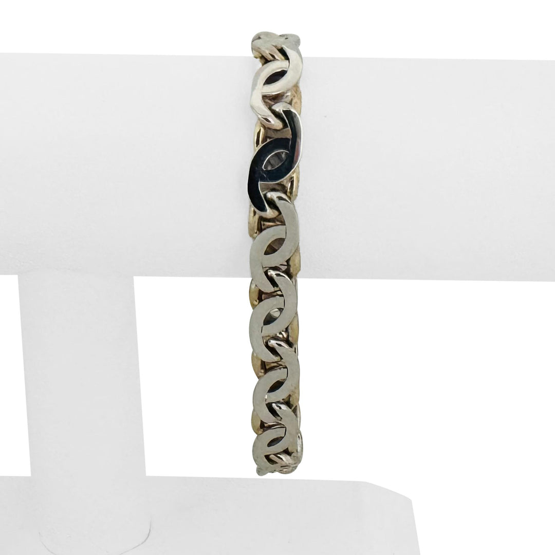 14k Yellow and White Gold 44g Reversible Heavy Fancy Curb Link Bracelet Italy 8"