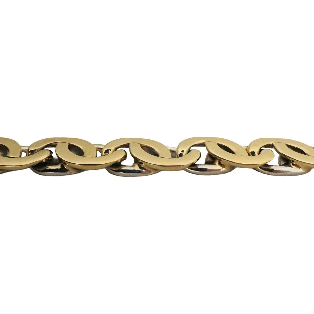14k Yellow and White Gold 44g Reversible Heavy Fancy Curb Link Bracelet Italy 8"