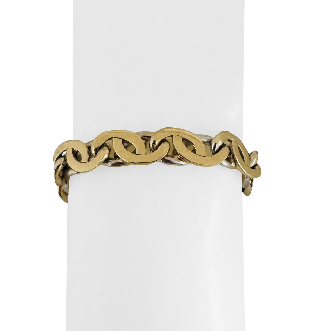 14k Yellow and White Gold 44g Reversible Heavy Fancy Curb Link Bracelet Italy 8"