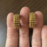 18k Yellow Gold 11.5g Vintage Beaded Thick Hoop Earrings Italy 1"